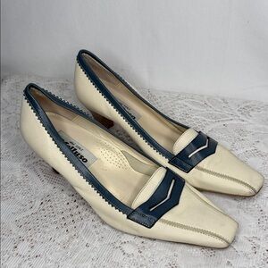 Melluso VINTAGE two tone square toe high end leather penny loafer heels sz 8